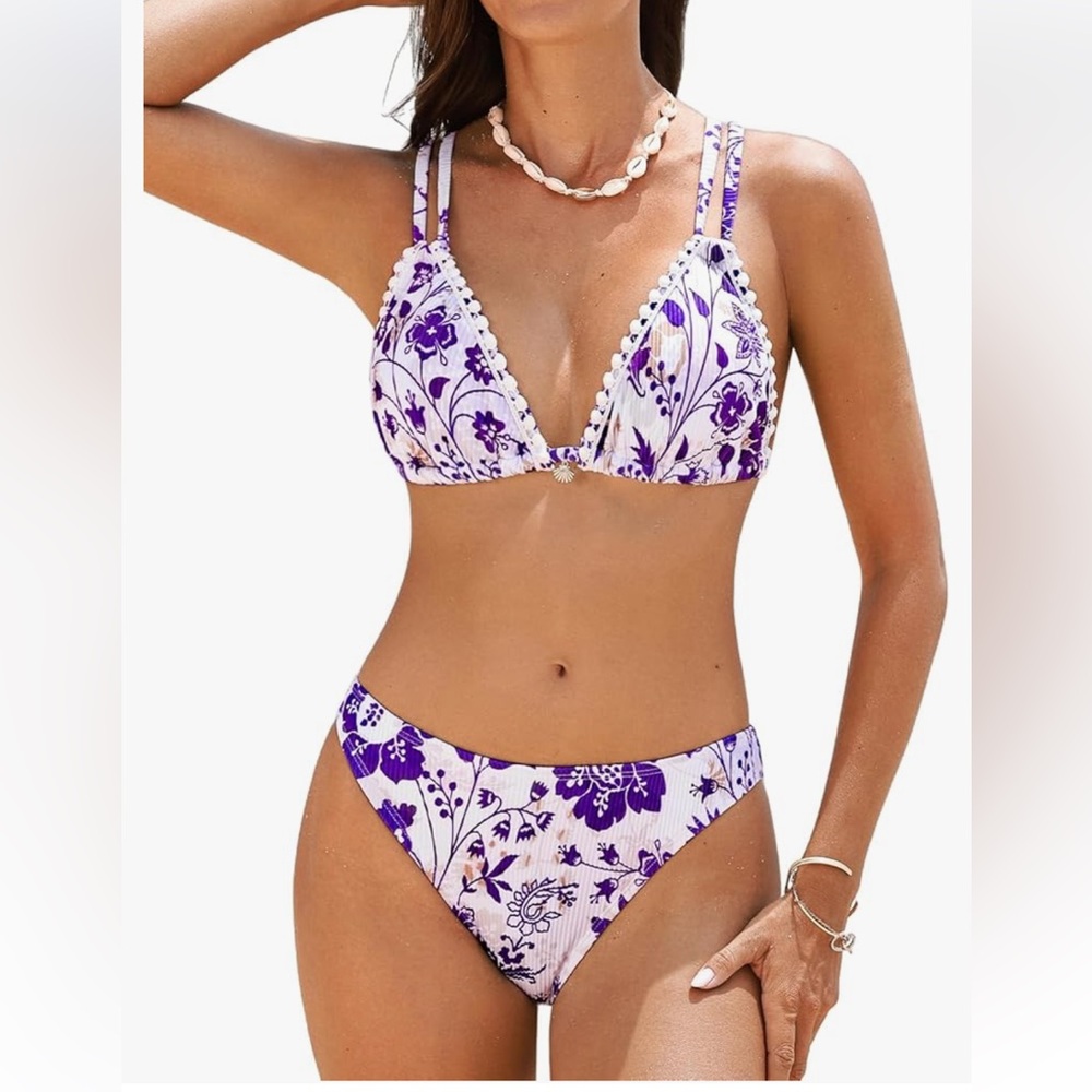 Cupshe Violet and White Floral Bikini